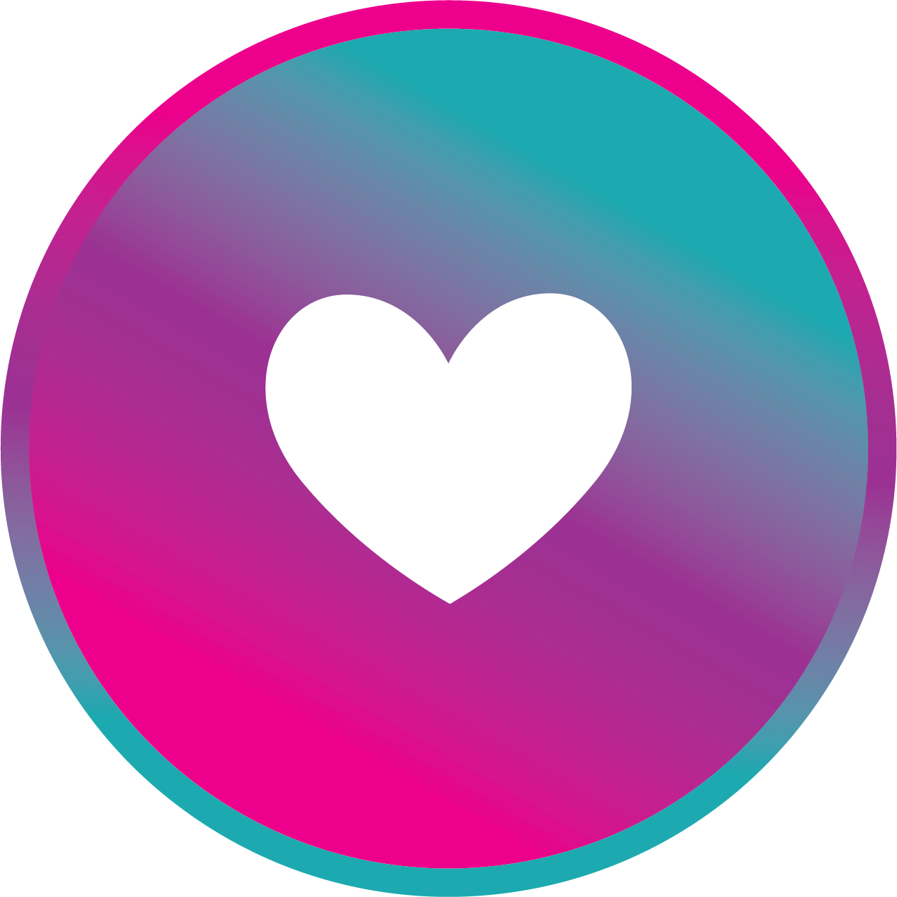 circle with a white heart over a pink, purple and teal gradient